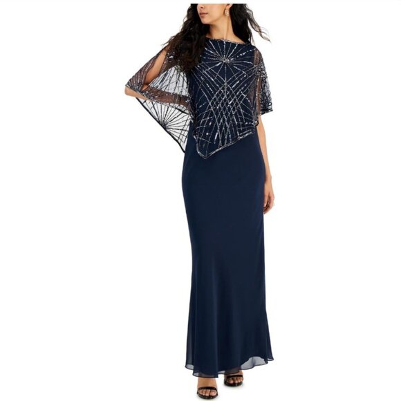 JKara Womens Navy Chiffon Embellished Dress Gown.  Size  8 - Picture 1 of 2